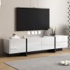 [VIDEO provided] ON-TREND White & Black Contemporary Rectangle Design TV Stand, Unique Style TV Console Table for TVs Up to 80'', Modern TV Cabinet wi