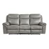 Gray 1pc Double Reclining Sofa w/ Drop Down Cup Holders, Power Outlets USB Ports Hidden Drawer Faux Leather Upholstery Comfortable Sofa Living Room Fu