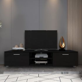 Black TV Stand for 70 Inch TV Stands; Media Console Entertainment Center Television Table; 2 Storage Cabinet with Open Shelves for Living Room Bedroom