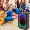 Portable Wireless Party Speaker Party Speaker with with 5 Colorful Lighting Modes TWS FM USB MMC Slot Aux In Recording Mic Priority Trolley Handle 2 W