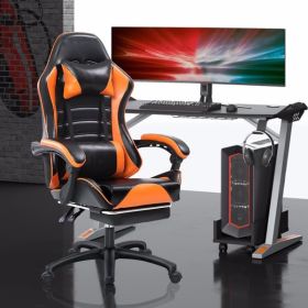 Ergonomic Gaming Chair with Footrest, PU Leather Video Game Chairs for Adults, Reclining Gamer Chair Office Chair with Lumbar Support, Comfortable Com