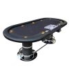 INO Design 96" Oval Dark Knight Black Felt Poker Table with Metal Chip Tray Steel Drop Box