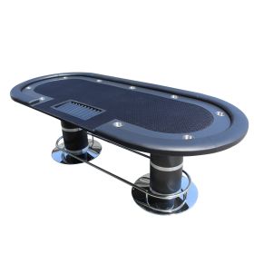 INO Design 96Inch Oval Black Texas Holdem Wooden Texture Racetrack Poker Table with Plastic Chips Tray