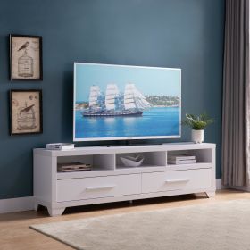 72 Inch Modern White TV Media Stand, Home Entertainment Center with Open Shelving and Two Drawers