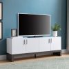 Side Credenza with 4 Doors, Storage Cabinets, 60" TV Stand- White & Distressed Grey