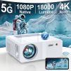 Native 1080P 5G WiFi Bluetooth Projector,18000LM 450 ANSI Outdoor Movie Projector 4K Support and Max 450" Display, LED Home Theater Video Projector Co