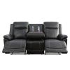 81 inch modern faux leather 3 seater sofa couch with 2 cup holders and two recliner chaise,recliner sofa with padded armrest for living room,dorm Blac