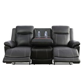 81 inch modern faux leather 3 seater sofa couch with 2 cup holders and two recliner chaise,recliner sofa with padded armrest for living room,dorm Blac