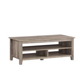 Coastal Grooved Panel Coffee Table with Lower Shelf ‚Äì Grey Wash