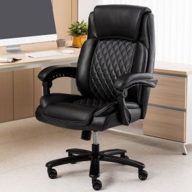 Executive Office Chair - 500lbs Heavy Duty Office Chair, Wide Seat Bonded Leather Office Chair with 30-Degree Back Tilt & Lumbar Support (Black)