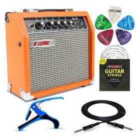 5 Core Guitar Amplifier Mini Bass Electric Guitar Amp 20W Portable Acoustic Guitar Amp w Aux Input Volume Bass Treble Control Orange GA 20 ORG