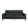 Modern Living Room Furniture Black Top Grain Leather Sofa 1pc Cushion Seat and Back Solid Wood Frame