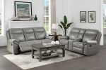 Gray 1pc Double Reclining Sofa w/ Drop Down Cup Holders, Power Outlets USB Ports Hidden Drawer Faux Leather Upholstery Comfortable Sofa Living Room Fu