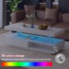 U-Can LED Coffee Table with Storage, Modern Center Table with 2 Drawers and Display Shelves, Accent Furniture with LED Lights for Living Room,White