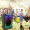 Portable Wireless Party Speaker Party Speaker with with 5 Colorful Lighting Modes TWS FM USB MMC Slot Aux In Recording Mic Priority Trolley Handle 2 W