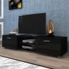 Black TV Stand for 70 Inch TV Stands; Media Console Entertainment Center Television Table; 2 Storage Cabinet with Open Shelves for Living Room Bedroom