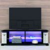 TV Stand for 32-60 Inch TVs Modern Low Profile Black+Stone Grey Entertainment Center with LED Lights 57 Inch Small TV Console Media Table with Glass S