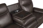 Dark Brown 1pc Double Reclining Sofa w/ Drop Down Cup Holders, Power Outlets USB Ports Hidden Drawer Faux Leather Upholstery Comfortable Sofa Living R