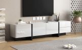 [VIDEO provided] ON-TREND White & Black Contemporary Rectangle Design TV Stand, Unique Style TV Console Table for TVs Up to 80'', Modern TV Cabinet wi