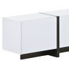 [VIDEO provided] ON-TREND White & Black Contemporary Rectangle Design TV Stand, Unique Style TV Console Table for TVs Up to 80'', Modern TV Cabinet wi