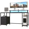 Office Computer Desk with LED Lights -black