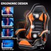 Ergonomic Gaming Chair with Footrest, PU Leather Video Game Chairs for Adults, Reclining Gamer Chair Office Chair with Lumbar Support, Comfortable Com