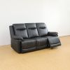 81 inch modern faux leather 3 seater sofa couch with 2 cup holders and two recliner chaise,recliner sofa with padded armrest for living room,dorm Blac