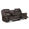 Dark Brown 1pc Double Reclining Sofa w/ Drop Down Cup Holders, Power Outlets USB Ports Hidden Drawer Faux Leather Upholstery Comfortable Sofa Living R