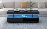 U-Can LED Coffee Table with Storage, Modern Center Table with 2 Drawers and Display Shelves, Accent Furniture with LED Lights for Living Room,Black