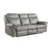 Gray 1pc Double Reclining Sofa w/ Drop Down Cup Holders, Power Outlets USB Ports Hidden Drawer Faux Leather Upholstery Comfortable Sofa Living Room Fu