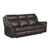 Dark Brown 1pc Double Reclining Sofa w/ Drop Down Cup Holders, Power Outlets USB Ports Hidden Drawer Faux Leather Upholstery Comfortable Sofa Living R