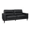 Modern Living Room Furniture Black Top Grain Leather Sofa 1pc Cushion Seat and Back Solid Wood Frame