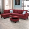 Modern Flannel Sectional Couch with Chaise and Ottoman-Large 3 Piece Sofa Set for Living Room-L-Shaped Left-Facing Sofa Furniture-Wood Frame-Sectional