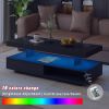 U-Can LED Coffee Table with Storage, Modern Center Table with 2 Drawers and Display Shelves, Accent Furniture with LED Lights for Living Room,Black