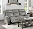 Gray 1pc Double Reclining Sofa w/ Drop Down Cup Holders, Power Outlets USB Ports Hidden Drawer Faux Leather Upholstery Comfortable Sofa Living Room Fu