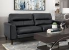 Modern Living Room Furniture Black Top Grain Leather Sofa 1pc Cushion Seat and Back Solid Wood Frame