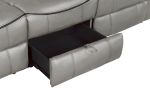 Gray 1pc Double Reclining Sofa w/ Drop Down Cup Holders, Power Outlets USB Ports Hidden Drawer Faux Leather Upholstery Comfortable Sofa Living Room Fu