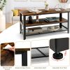 3-Tier Industrial Entertainment TV Stand with Metal Mesh Shelf