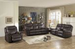 Dark Brown 1pc Double Reclining Sofa w/ Drop Down Cup Holders, Power Outlets USB Ports Hidden Drawer Faux Leather Upholstery Comfortable Sofa Living R