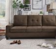 Modern Living Room 2-Piece Sectional Reversible Sofa Chaise Tufted Detail Brown Microfiber Upholstered Drop-Down Cup-holder Solid Wood Frame Furniture