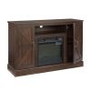 Farmhouse Classic Media TV Stand Antique Entertainment Console for TV up to 50" with 18" Electric Fireplace Insert with Open and Closed Storage Space,