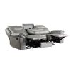 Gray 1pc Double Reclining Sofa w/ Drop Down Cup Holders, Power Outlets USB Ports Hidden Drawer Faux Leather Upholstery Comfortable Sofa Living Room Fu