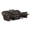 Dark Brown 1pc Double Reclining Sofa w/ Drop Down Cup Holders, Power Outlets USB Ports Hidden Drawer Faux Leather Upholstery Comfortable Sofa Living R