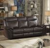 Dark Brown 1pc Double Reclining Sofa w/ Drop Down Cup Holders, Power Outlets USB Ports Hidden Drawer Faux Leather Upholstery Comfortable Sofa Living R