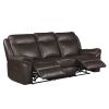 Dark Brown 1pc Double Reclining Sofa w/ Drop Down Cup Holders, Power Outlets USB Ports Hidden Drawer Faux Leather Upholstery Comfortable Sofa Living R