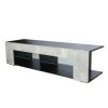 TV Stand for 32-60 Inch TVs Modern Low Profile Black+Stone Grey Entertainment Center with LED Lights 57 Inch Small TV Console Media Table with Glass S