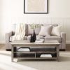 Coastal Grooved Panel Coffee Table with Lower Shelf ‚Äì Grey Wash