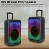 Portable Wireless Party Speaker Party Speaker with with 5 Colorful Lighting Modes TWS FM USB MMC Slot Aux In Recording Mic Priority Trolley Handle 2 W