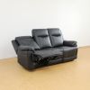 81 inch modern faux leather 3 seater sofa couch with 2 cup holders and two recliner chaise,recliner sofa with padded armrest for living room,dorm Blac