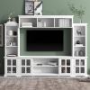 [VIDEO provided] ON-TREND Minimalism Entertainment Wall Unit with Bridge, Modern TV Console Table for TVs Up to 70", Multifunctional TV Stand with Tem